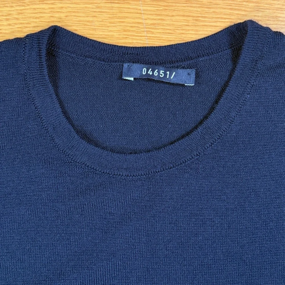 04651/‎ A Trip In A Bag Navy Merino Wool Crew Neck Pocket Sweater MEDIUM